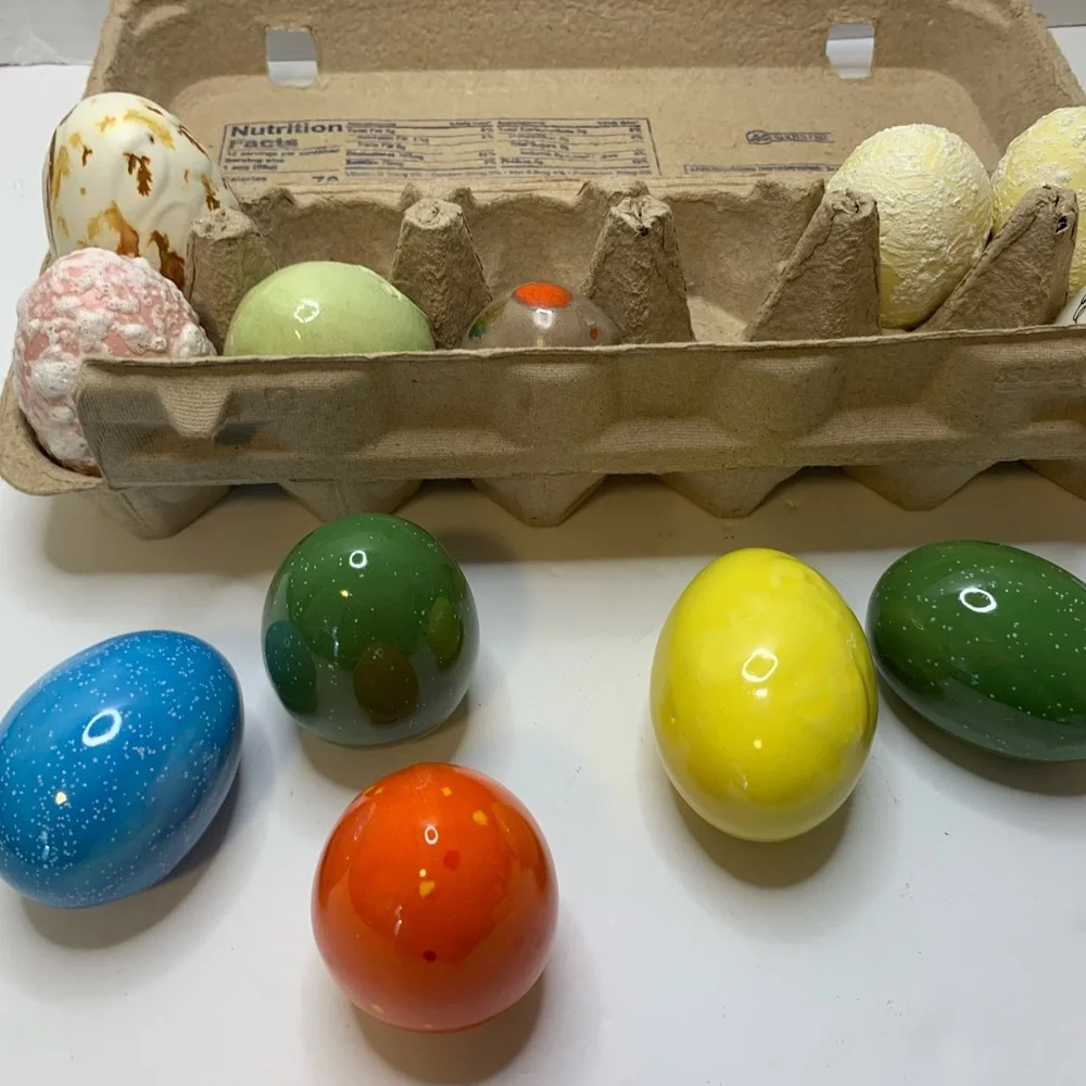 Vintage 1977 Ceramic Easter‎ Eggs Set of 12 Hand Painted Textured Marbled Decor